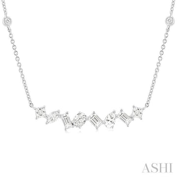 1 1/10 Ctw Mixed Diamond Cut Fashion Station Necklace in 14K White Gold